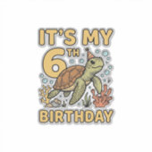 6歳の誕生日おめでとう 海ガメ ビンテージ風彫刻デザイン_1 シール (正面)