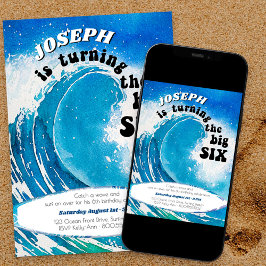 6歳の誕生日おめでとう Big Six Ocean Surfing Wave 招待状
