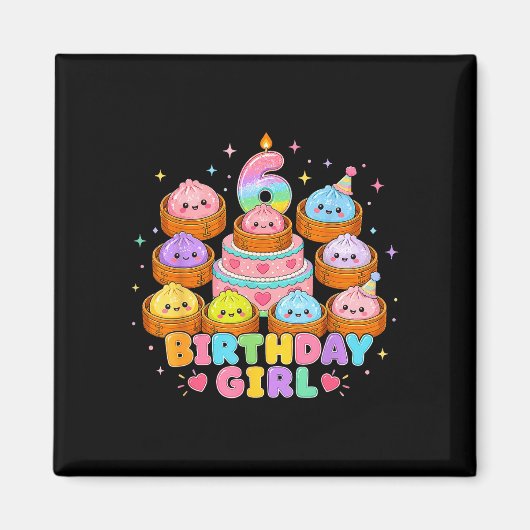 6歳の誕生日おんなのこ かわいいだんご アニメ 誕生日 マグネット (正面)