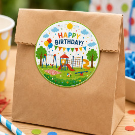 6歳の誕生日お祝いパーティー 遊び場の冒険 ラウンドシール