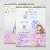 6歳の誕生日のお姫様カップケーキ風船 招待状 (正面/裏面)