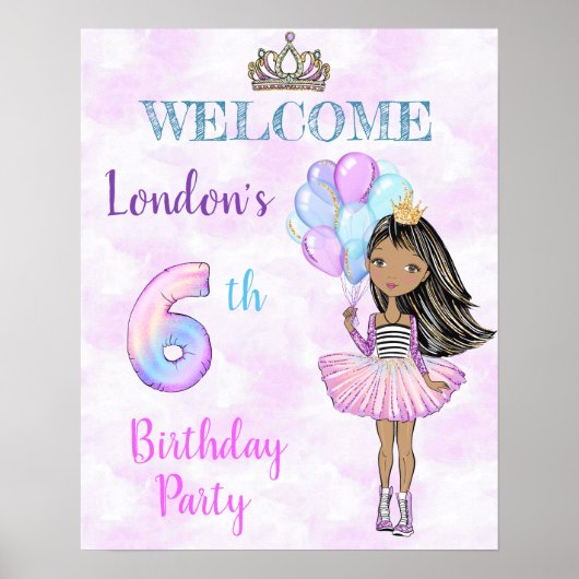 6歳の誕生日のお姫様 アフリカ系アメリカ人 ポスター (正面)