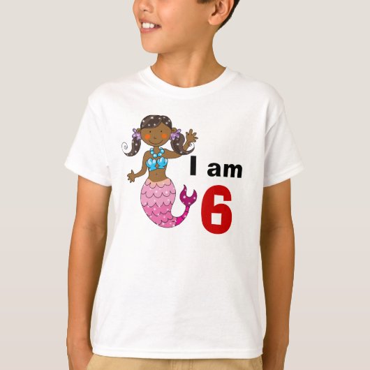 6歳の誕生日のマーメイドの女の子 Tシャツ (正面)