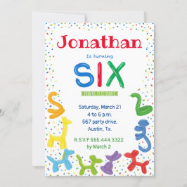6歳の誕生日の動物の風船の招待 招待状