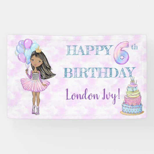6歳の誕生日の女の子 アフリカ系アメリカ人 プリンセス 横断幕 (横)