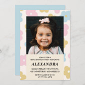 6歳の誕生日の招待レトロGroovy花かわいい 招待状 (正面/裏面)