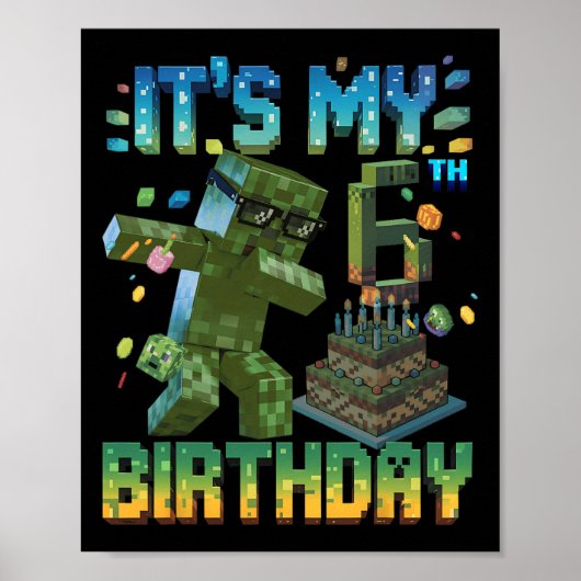 6歳の誕生日を祝おう ゲーマーピクセルナンバー 誕生日おめでとうB ポスター (正面)