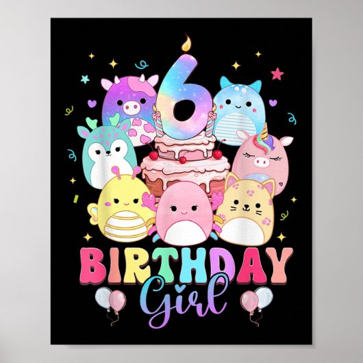 6歳の誕生日を迎える女の子 スキッシュ・スクワッド もちもち 6歳児 女の子用 ポスター (正面)