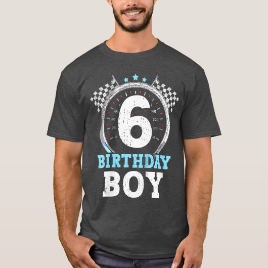6歳の誕生日を迎える少年向けのレーシングデザイン Tシャツ (正面)