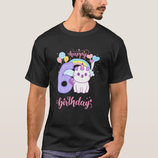6歳の誕生日ガールキャット Tシャツ (正面)