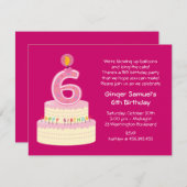 6歳の誕生日ケーキシンプル招待状 招待状 (正面/裏面)