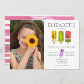 6歳の誕生日サマーパーティー ポップシクル アイスクリームパーティー 招待状 (正面/裏面)