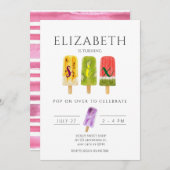 6歳の誕生日サマー ポップシクル アイスクリームパーティー 招待状 (正面/裏面)