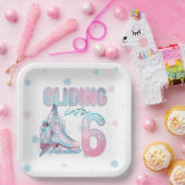 6歳の誕生日スケートで滑るパーティー ペーパープレート (パーティー)