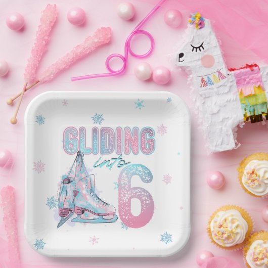 6歳の誕生日スケートで滑るパーティー ペーパープレート (パーティー)