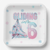 6歳の誕生日スケートで滑るパーティー ペーパープレート (正面)