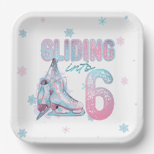 6歳の誕生日スケートで滑るパーティー ペーパープレート (正面)