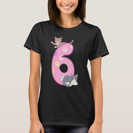 6歳の誕生日ネコ ネコの誕生日パーティー 肉球の誕生日 Tシャツ (正面)
