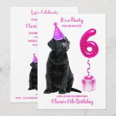 6歳の誕生日パピー テーマ - かわいい犬のピンクの女の子のパーティー 招待状 (正面/裏面)