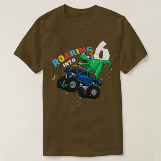 6歳の誕生日パーティーの恐竜の怪物に轟音 Tシャツ (デザイン正面)