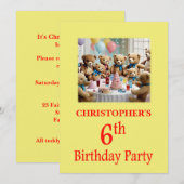 6歳の誕生日パーティー招待状 テディベアパーティー 招待状 (正面/裏面)