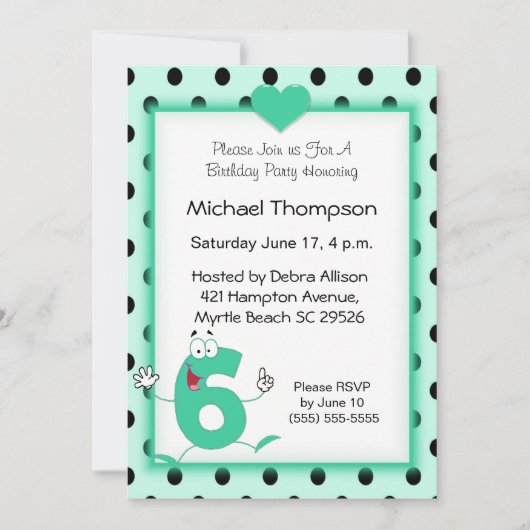 6歳の誕生日パーティー招待状 招待状 (正面)