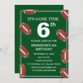 6歳の誕生日パーティー サッカー 緑 スポーツ 子供 男の子 招待状 (正面/裏面)