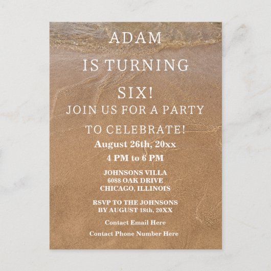 6歳の誕生日パーティー サンディビーチ 海 オーダーメイド 年齢 ポストカード (正面)