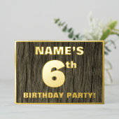 6歳の誕生日パーティー：大胆な偽の木目模様 箔招待状 (立ち正面)