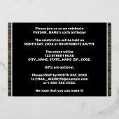 6歳の誕生日パーティー：大胆な偽の木目模様 箔招待状 (裏面)