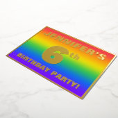 6歳の誕生日パーティー:楽しいカラフルなレインボーパターン 箔招待状 (回転した状態)