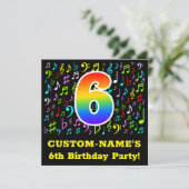 6歳の誕生日パーティー：楽しい音楽のシンボル、虹６ 招待状 (スタンド正面)