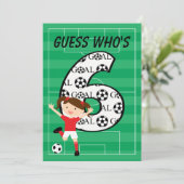 6歳の誕生日パーティー 赤と白のサッカープリンセス 招待状 (スタンド正面)