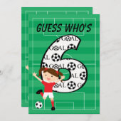 6歳の誕生日パーティー 赤と白のサッカープリンセス 招待状 (正面/裏面)