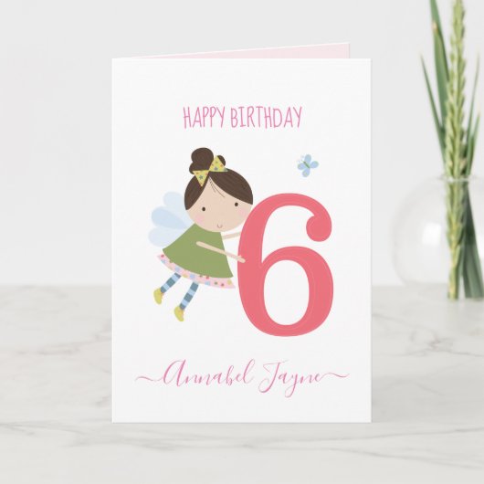 6歳の誕生日フェアリー、女の子かわいパーソナライズされたい カード (正面)