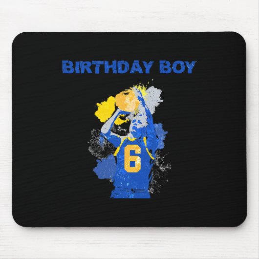 6歳の誕生日ボーイブルーと黄色のバスケット マウスパッド (正面)
