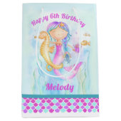 6歳の誕生日マーメイドとシーホースのアートカスタム ミディアムペーパーバッグ (正面)