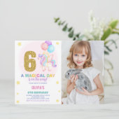 6歳の誕生日ユニコーンバースデー招待状（写真付き） 招待状 (スタンド正面)