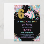 6歳の誕生日ユニコーンバースデー招待状 招待状 (正面/裏面)