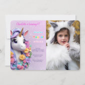 6歳の誕生日ユニコーン写真 招待状 (正面)