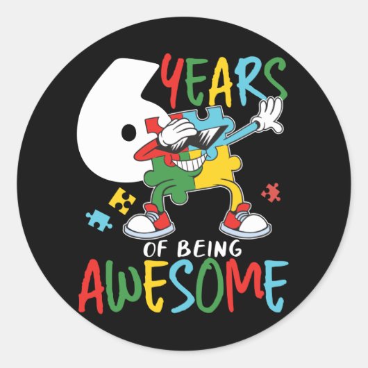 6歳の誕生日少年または少女の自閉症意識 ラウンドシール (正面)