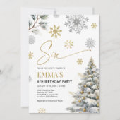 6歳の誕生日招待状、冬の6歳の誕生日 招待状 (正面)