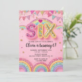 6歳の誕生日招待状 女の子 ピンク 6歳 ピンク レインボー 招待状 (スタンド正面)