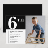 6歳の誕生日招待状 黒人の男の子の写真入り エレガントデザイン 招待状 (正面/裏面)