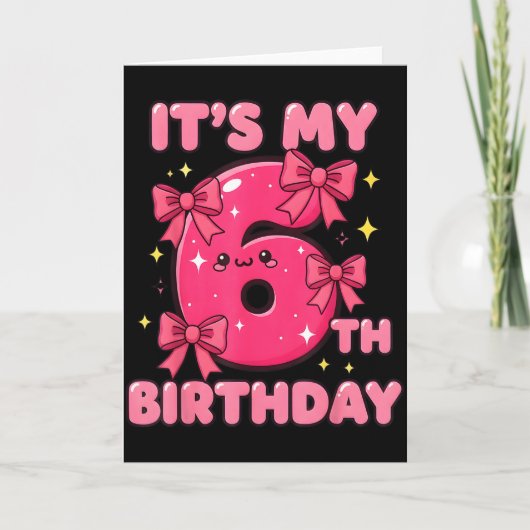 6歳の誕生日 コケット リボン ガール かわいい 6歳 カード (正面)