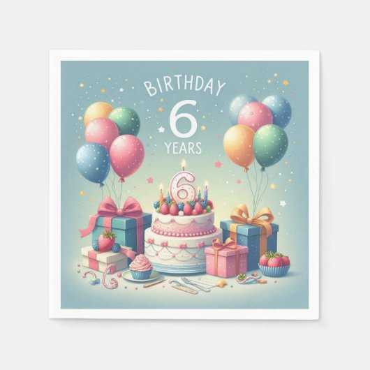 6歳の誕生日 スタンダードカクテルナプキン (正面)