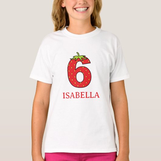 6歳の誕生日 ストロベリーテーマパーティー Tシャツ (正面)
