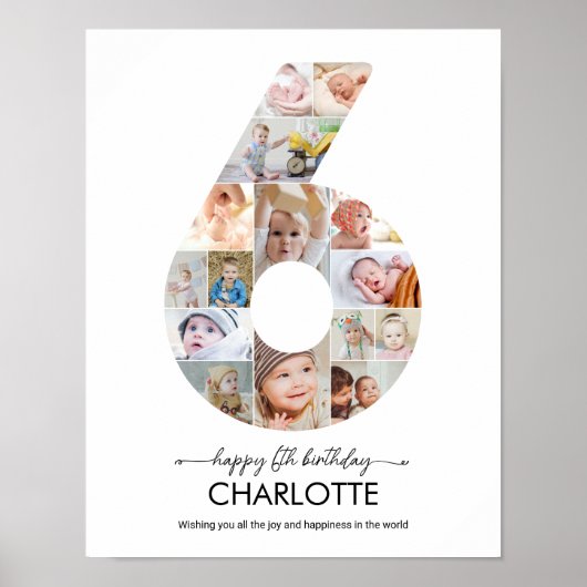 6歳の誕生日 ナンバー6 フォトコラージュ オーダーメイド 写真 ポスター (正面)