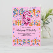 6歳の誕生日 ピンクの蝶 招待状 (スタンド正面)