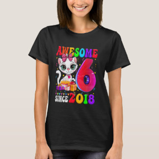 6歳の誕生日 女の子 パーティー 可愛い 猫 6歳 Tシャツ